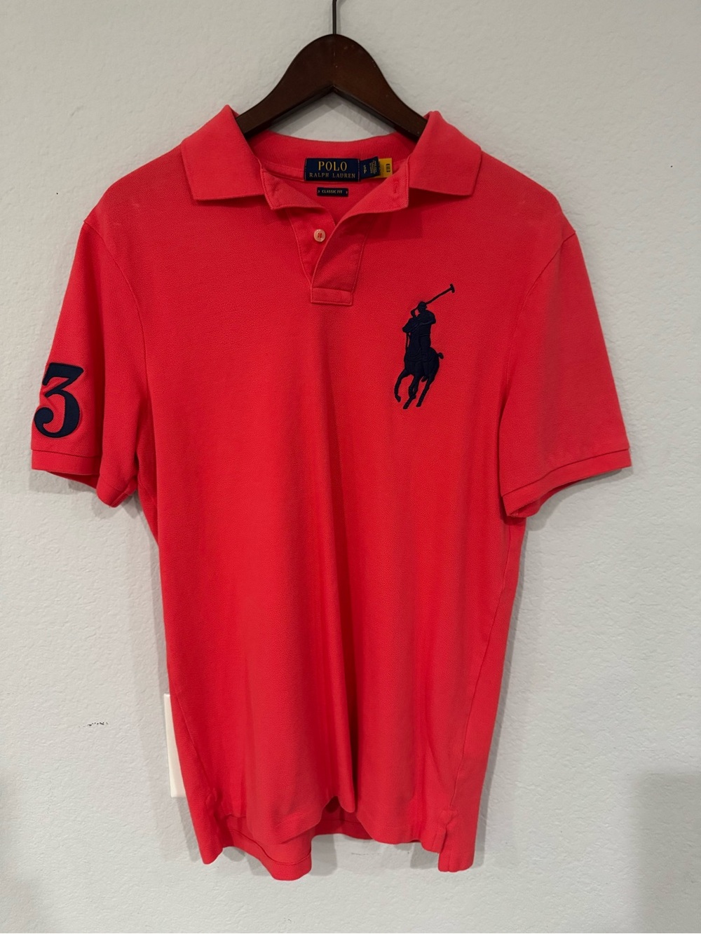 Polo Ralph Lauren Red Solid Classic Fit Big Pony Polo Shirt Mens Size Small